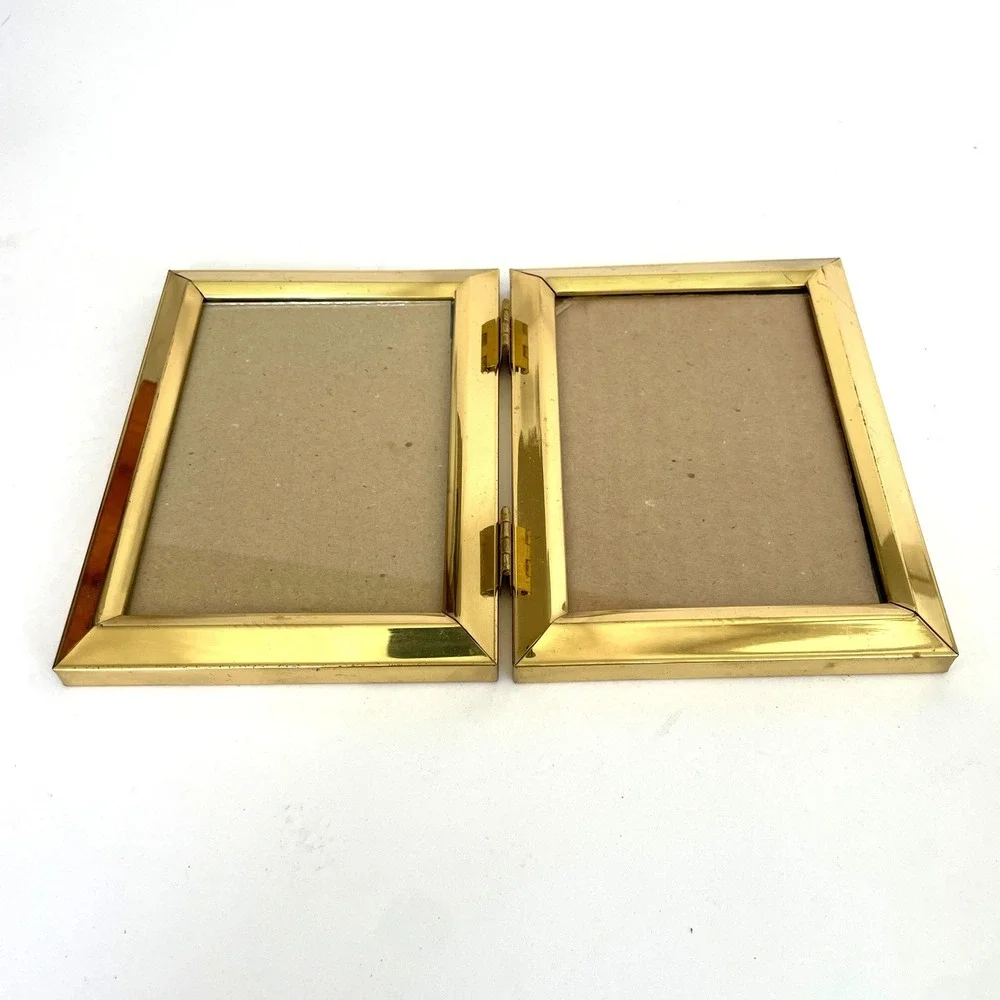 Vintage Brass Gold Picture Frame Set‎ Rope Detail Hinged Double Frames 5x7 8x10